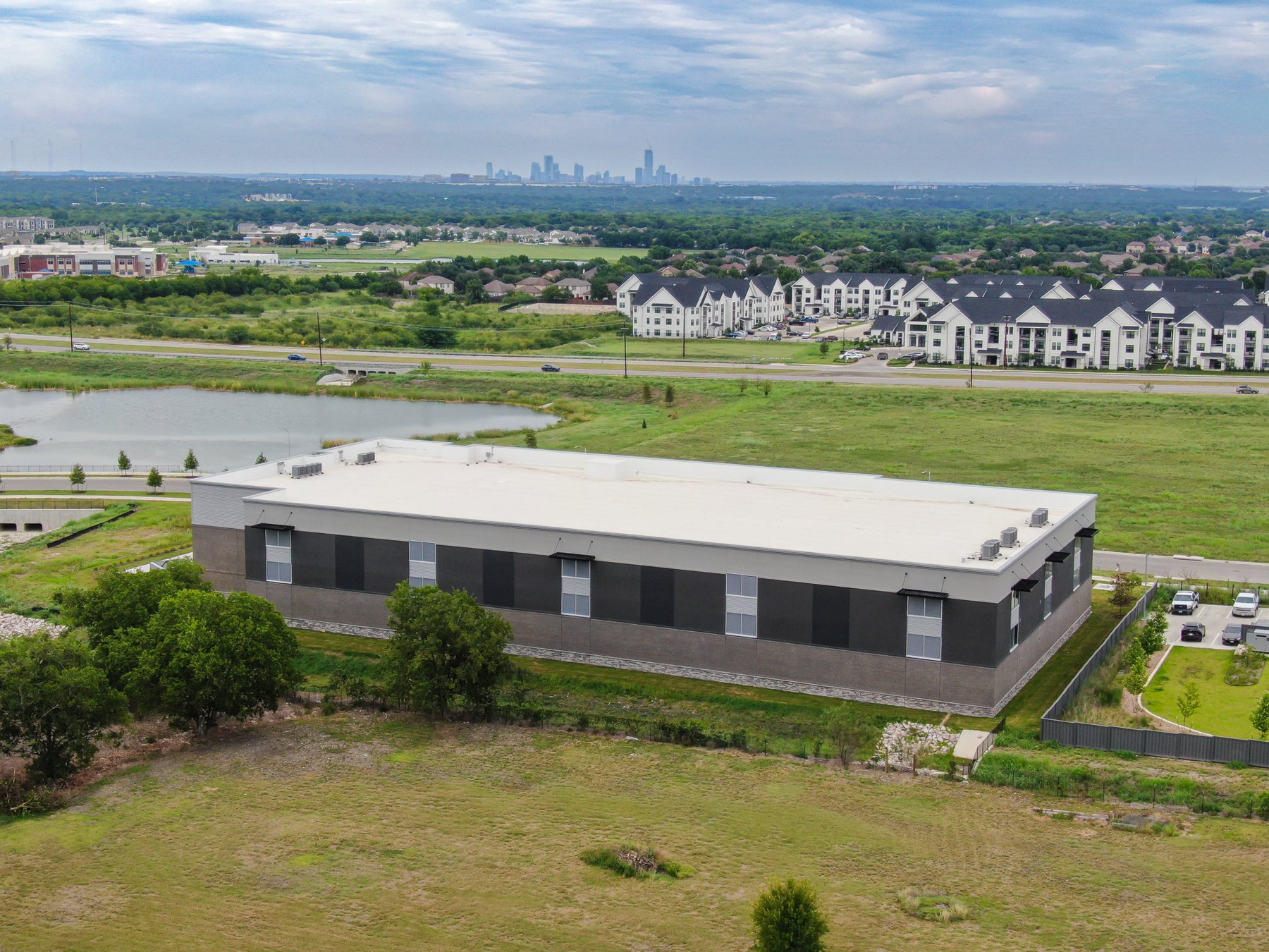 Uplift Self Storage facility with the Dallas skyline beyond